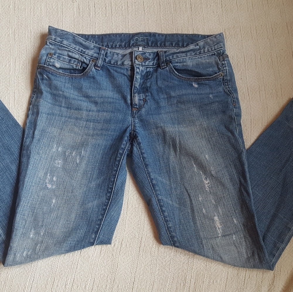 Ann Taylor Loft Lean Boyfriend Distressed Jeans